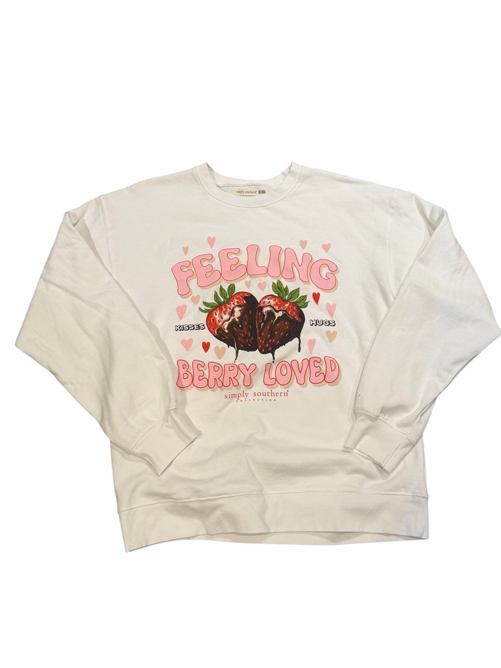 Simply Southern White Sweatshirt with Pink & Red Strawberry Graphic